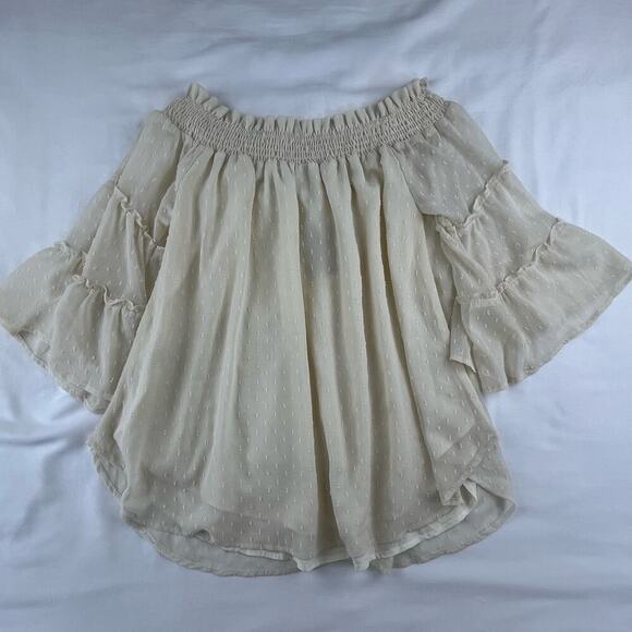 AVERY | NWT S Kori America Cream Ivory Boho Off-Shoulder Bell Sleeve Top - Picture 7 of 7